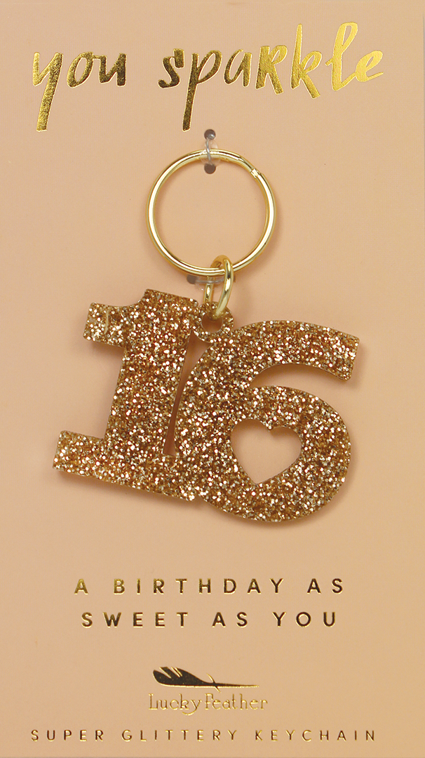 Sweet "16" Glitter Keychain