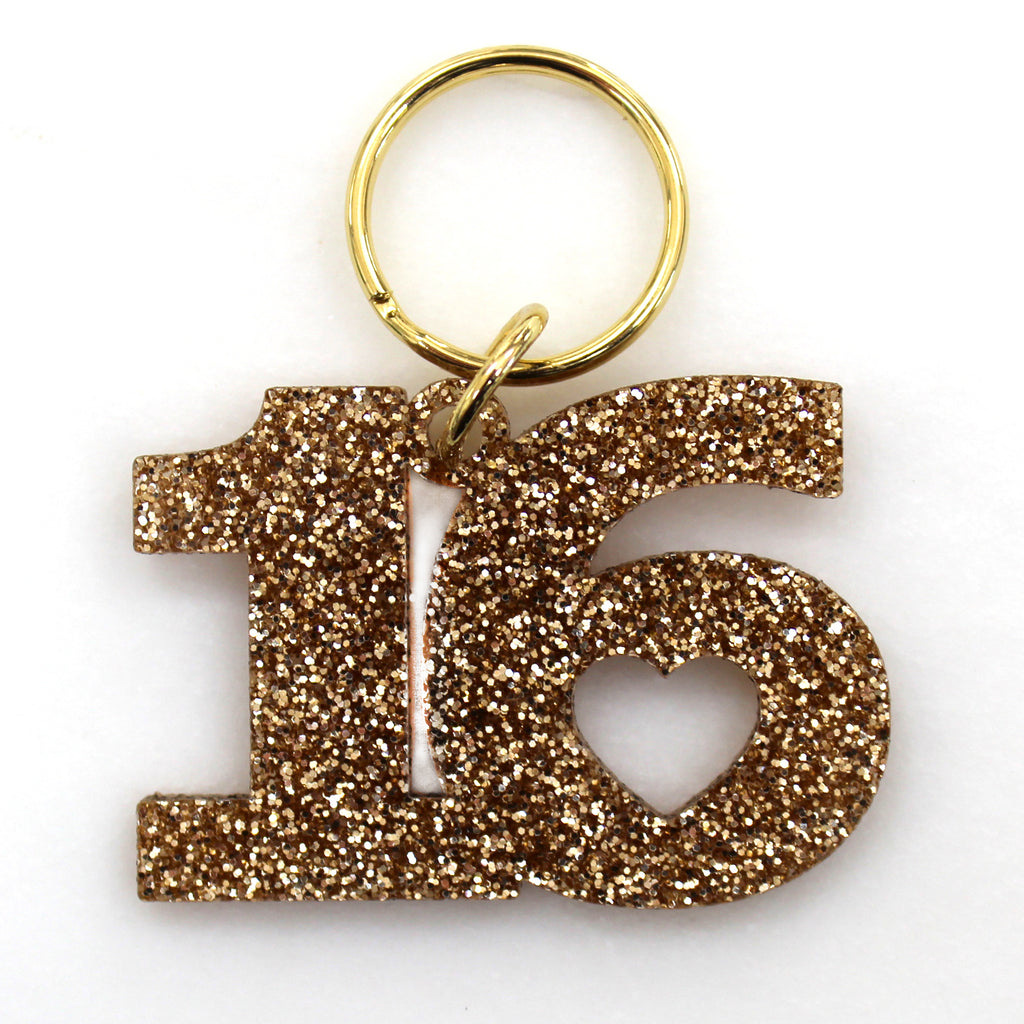 Sweet "16" Glitter Keychain